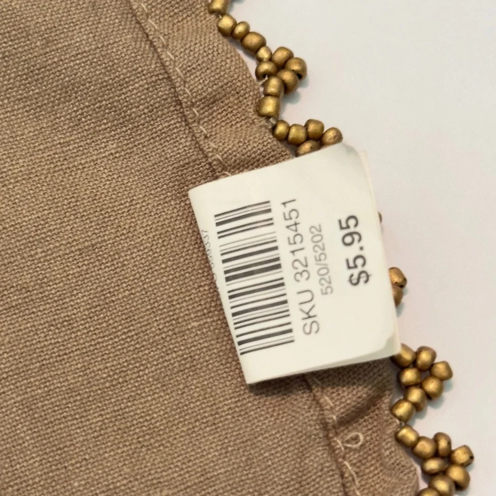 Pier 1 Imports Beaded Linen Blend Napkins Set of 4 Taupe Khaki Gold Trim 19x19